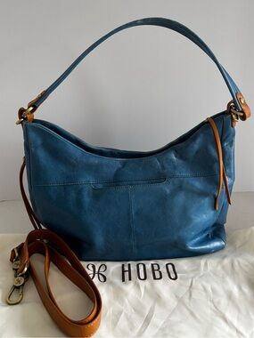 HOBO Blue Leather Convertible Hobo Shoulder Bag Crossbody Purse